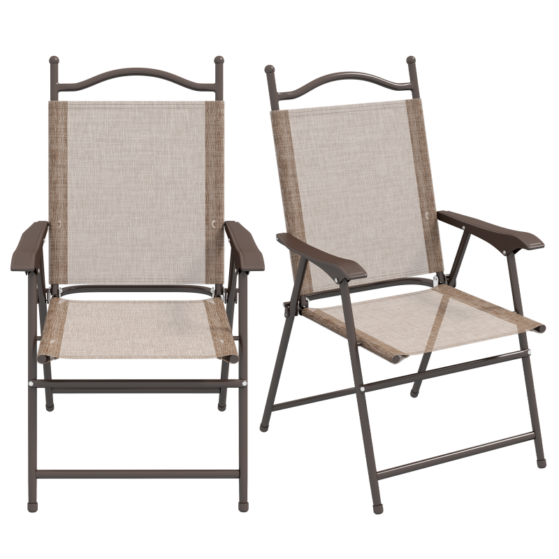Outsunny Set von 2 Faltbaren Gartenstühlen mit Armlehnen und Atmungsaktivem Netzgewebe, Braun Aosom – Bild 1 von 2