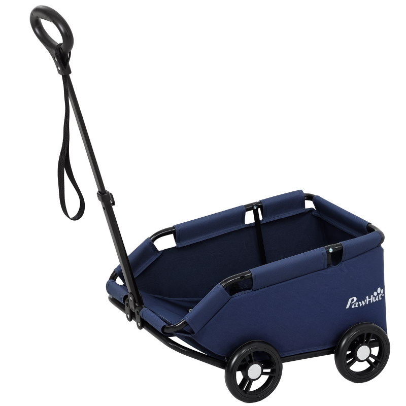 PawHut Hundewagen für kleine Hunde zusammenklappbar mit 45°-Eingang mit Tasche und Kissen, Hundewagen aus Stahl und Oxford-Gewebe, 53x45x28 cm, Dunkelblau Aosom – Bild 1 von 2