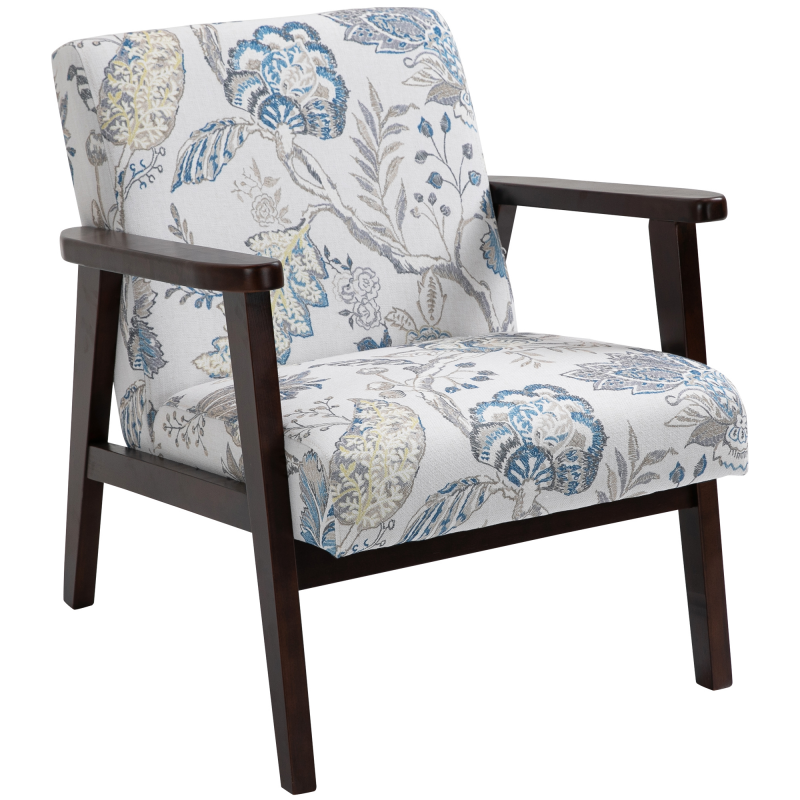 HOMCOM Sessel mit Armlehnen und gepolstertem Sitz aus Holz und atmungsaktivem Stoff für Zuhause und Büro, Blumendesign, 68,5x78,5x75cm Aosom – Bild 1 von 2