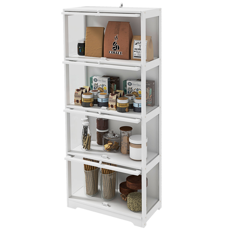 HOMCOM Vitrine für Sammler Buffet Wohnzimmer Aufbewahrungsmöbel mit 4 Ebenen und abklappbaren Türen, für Wohnzimmer Büro Schlafzimmer, 59 x 30 x 139 cm, weiß Aosom – Bild 1 von 2