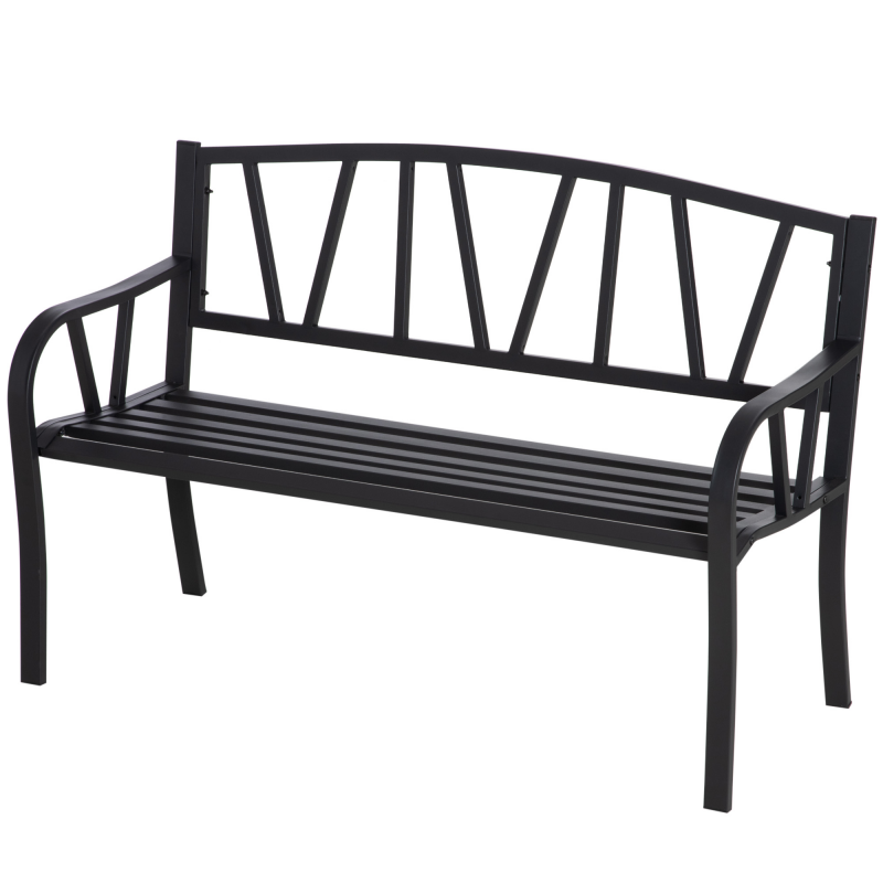 Outsunny Gartenbank aus wetterfestem Schwarzem Metall, Gartenbank im Freien aus Eisen für 2 Personen, 128x56x86cm Aosom – Bild 1 von 2