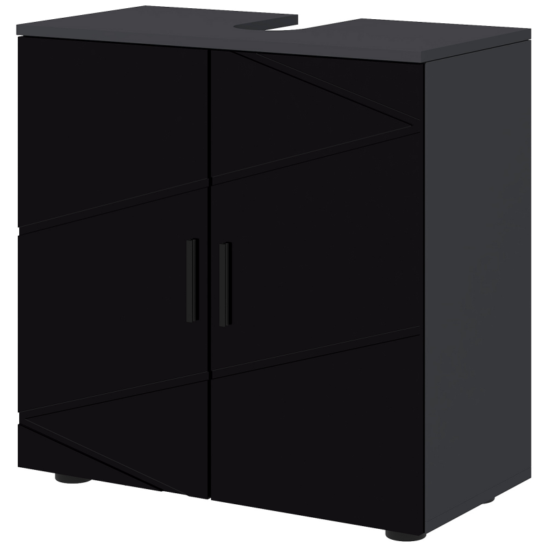 kleankin Mobile Sottolavabo mit 2 Türen, Badezimmerschrank Untertisch in Spanplatte mit höhenverstellbarem Regal, 60x30x60cm, Schwarz und Dunkelgrau Aosom – Bild 1 von 2