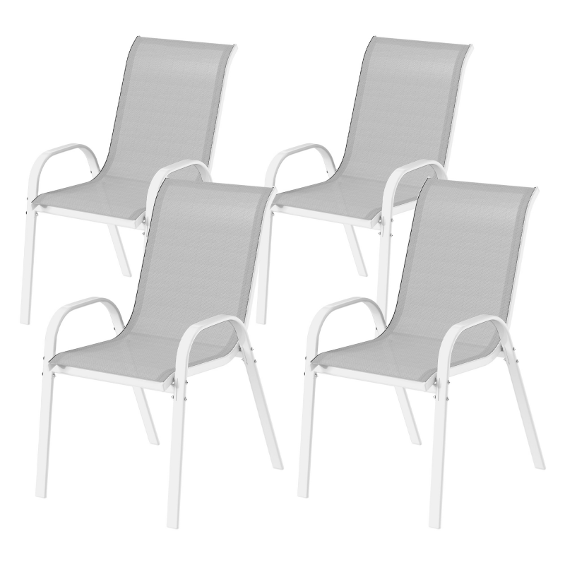 Outsunny Set mit 4 Gartenstühlen inkl. Textilene-Sitz, Stahlrahmen, Armlehnen und hoher Rückenlehne 54x71x93 cm Grau und Weiß Aosom – Bild 1 von 2