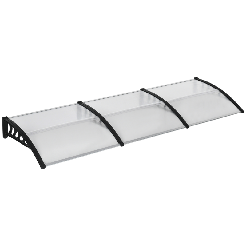 Outsunny Moderne Überdachung aus Polycarbonat und Aluminium für Balkone, Fenster und Türen, Außenvordach mit PP-Halterung, 303x96x27 cm, Schwarz und Transparent Aosom – Bild 1 von 2