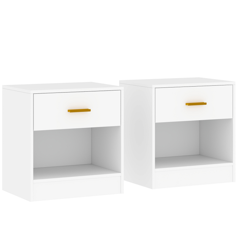 HOMCOM Set 2 Moderne Nachttische mit Schublade und offener Ablage, Nachttische für Schlafzimmer aus Spanplatte, 39x28x41 cm, Weiß Aosom – Bild 1 von 2