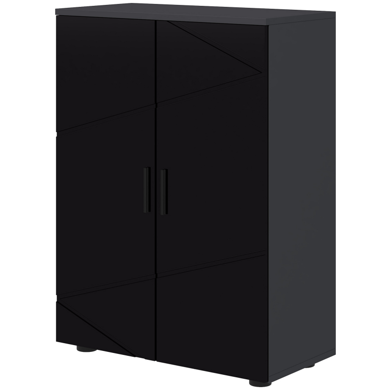 kleankin Badezimmerschrank aus Holz mit 2 Türen, Badezimmerschrank mit Soft-Close und 3 Regalen, 60x30x82 cm, Schwarz Aosom – Bild 1 von 2