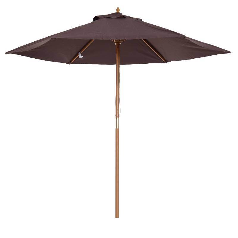 Outsunny Gartenschirm 2,5x2,3m, Sonnenschirm mit 6 Stahlstreben aus Holz und Polyester, Braun Aosom – Bild 1 von 2