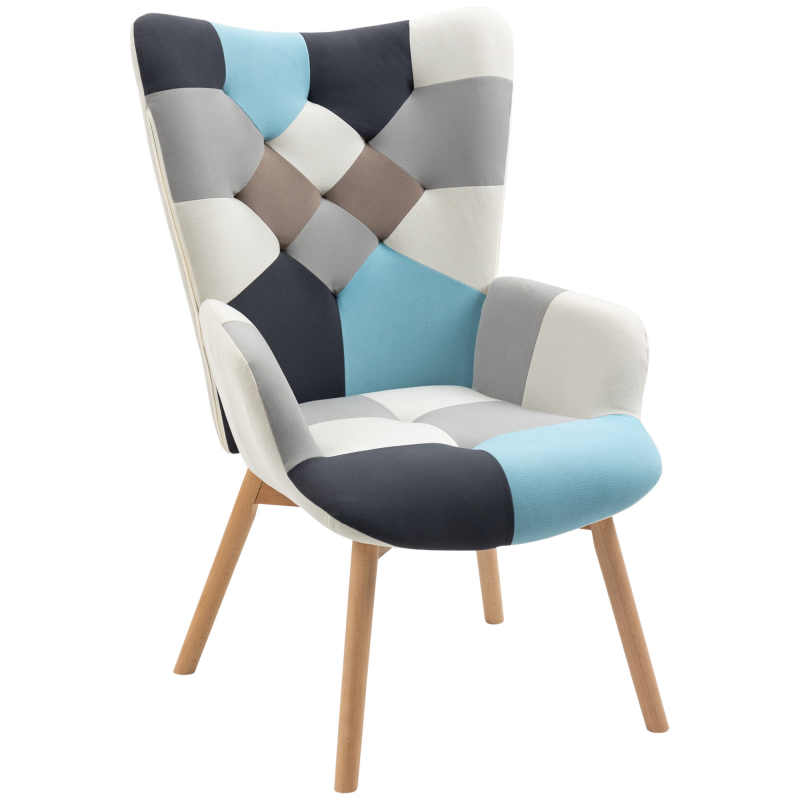 HOMCOM Ohrensessel mit gestepptem Samtbezug und Holzbeinen, 66x76x98cm, Mehrfarbig Aosom – Bild 1 von 2
