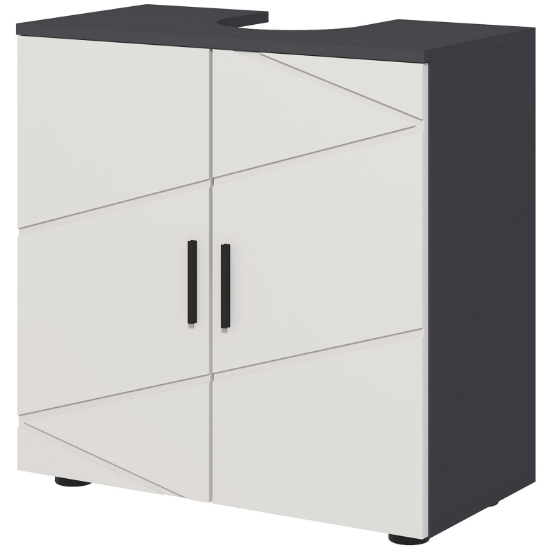 Kleankin Unterschrank Badezimmer mit 2 Türen, Unterschrank für Säulenwaschbecken aus Holz mit verstellbarem Regal, 60x30x60cm, Grau Aosom – Bild 1 von 2
