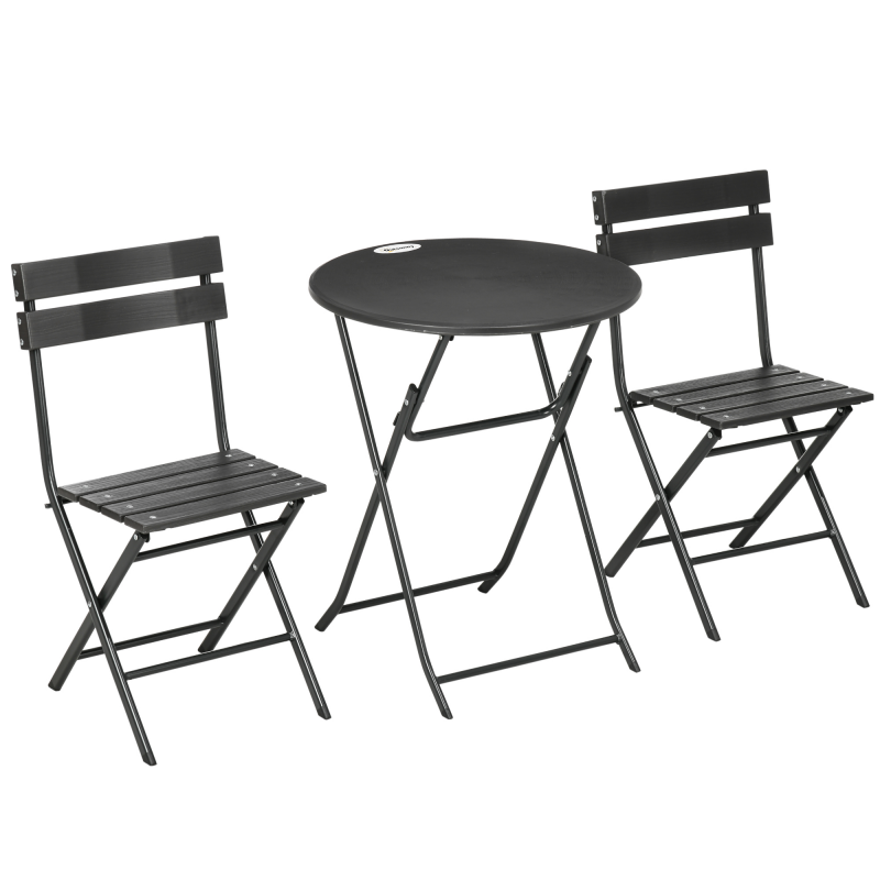 Outsunny Gartenmöbel Set 3-teilig mit 2 klappbaren Stühlen und Tisch aus Stahl und HDPE für Balkon und Terrasse, Dunkelgrau Aosom – Bild 1 von 2