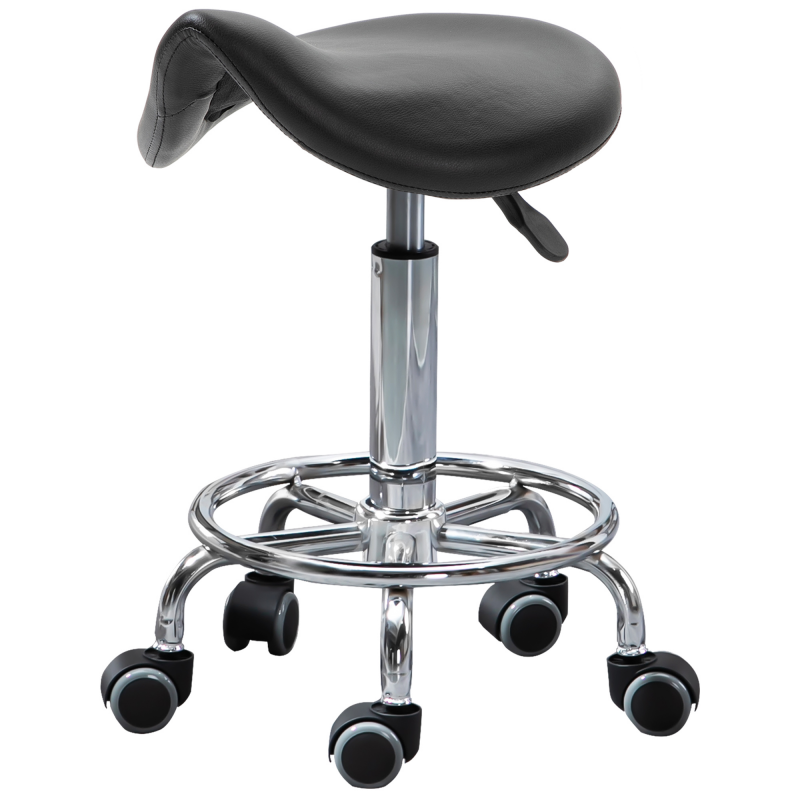 HOMCOM Hocker mit 5 Rollen, Höhenverstellbarer Hocker, Ergonomisch Gepolsterter Sitz aus Schaumstoff, Modernes Design, Vielseitig, 36,5x37,5x51-66 cm, Schwarz Aosom – Bild 1 von 2
