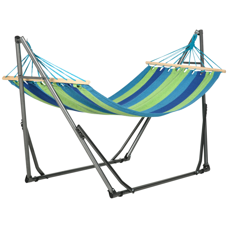 Outsunny Freistehendes Hängemattengestell, klappbar, Hängematte aus Baumwolle und Stahlkonstruktion, maximale Tragfähigkeit 120kg, 270x100x94cm Aosom – Bild 1 von 2
