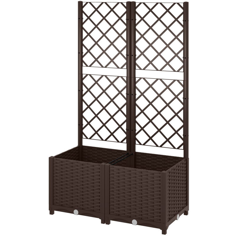 Outsunny Blumenkasten mit Gitter, erhöhtes Gartenbeet, Outdoor-Blumenkasten mit 6 Drainagelöchern, Wasserrückhaltebecken, Blumenkasten für Balkon Terrasse Patio, 80 x 40 x 135 cm, braun Aosom – Bild 1 von 2