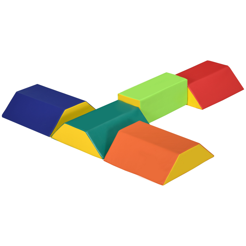 HOMCOM Set Weiche Bausteine für Kinder 1-3 Jahre mit 5 rechteckigen und trapezförmigen Blöcken, Spiel für Kinder aus PU und EPE, 48,3x19,1x48,3 cm, Multicolor Aosom – Bild 1 von 2