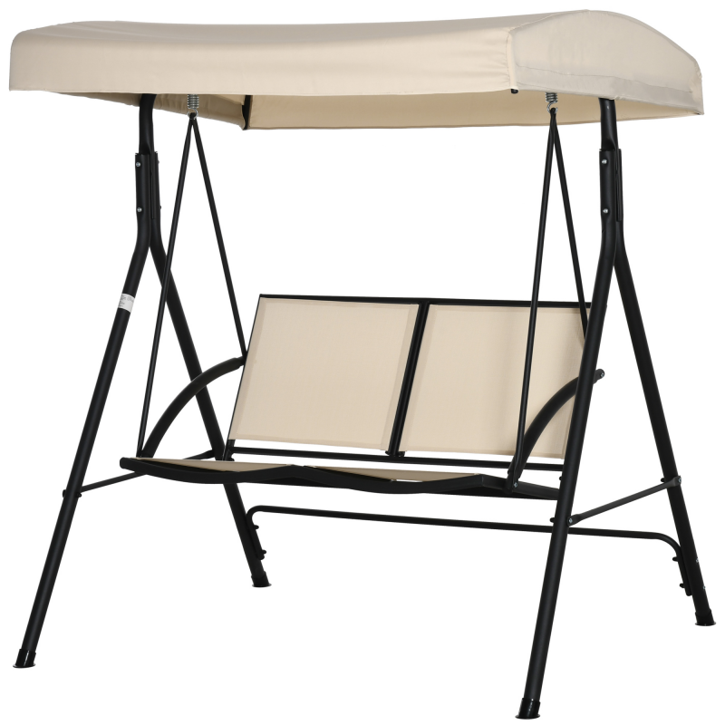 Outsunny Gartenschaukelstuhl für 2 Personen, Outdoor-Schaukelstuhl mit verstellbarem Sonnendach und Sitz aus Textilene, 140x118x162cm Beige Aosom – Bild 1 von 2