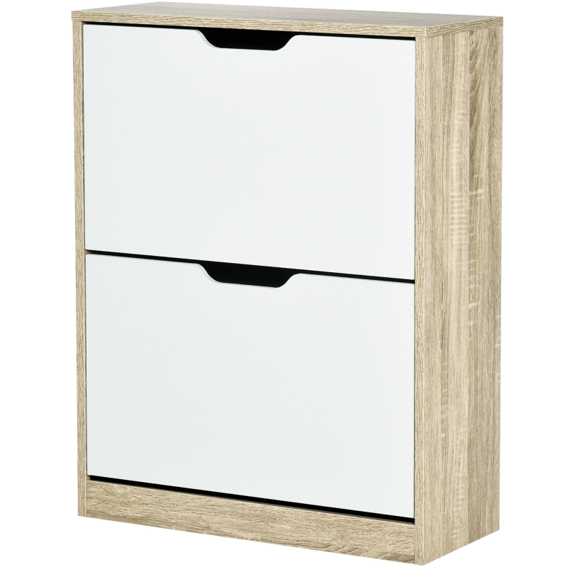 HOMCOM Schuhschrank Platzsparend mit 2 Klappbaren Schubladen, Schlanker Schuhschrank für 8 Paar Schuhe, 62.5x26x81 cm, Holz und Weiß Aosom – Bild 1 von 2