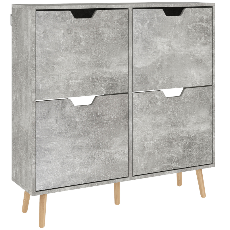 HOMCOM Schuhschrank für Eingangsbereich mit 4 klappbaren Schubladen auf 2 Ebenen für 16 Paar Schuhe, platzsparender Schuhschrank mit verstellbaren Regalen aus Spanplatte und Kiefernholz, 95x26x95 cm, Grau Aosom – Bild 1 von 2