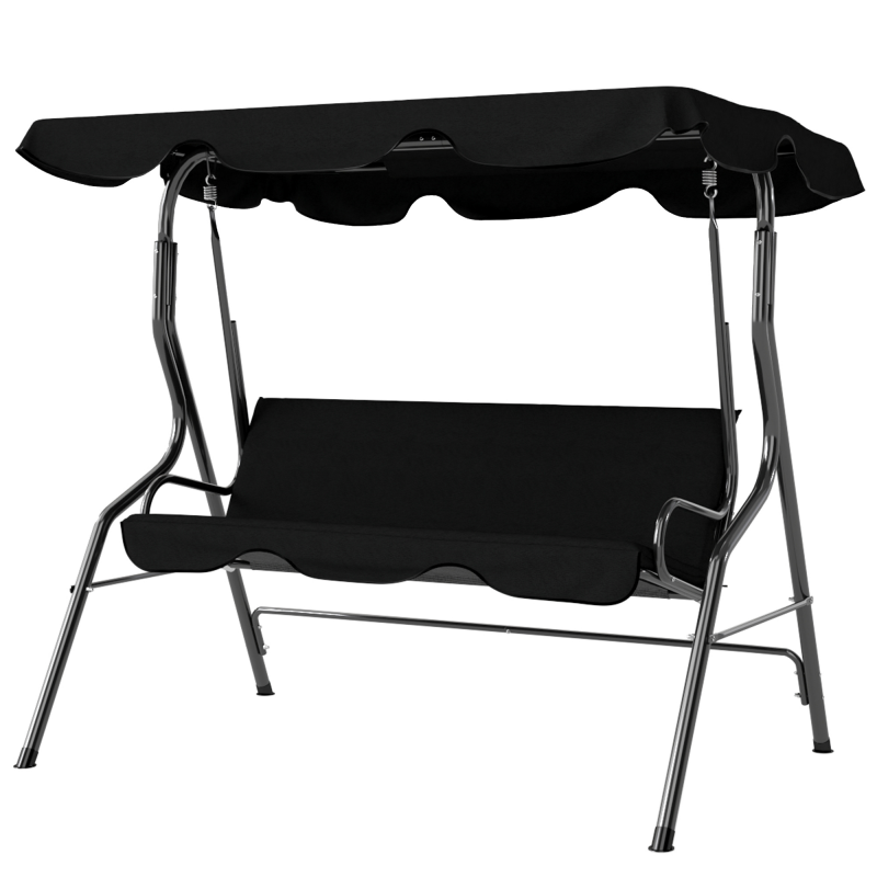 Outsunny Gartenwippe 3-Sitzer mit wasserdichtem Dach, verstellbarer Neigung, Kissen, Sitz und Rückenlehne, 1,7m x 1,1m x 1,53m, Stahl, Polyester, Schwarz Aosom – Bild 1 von 2