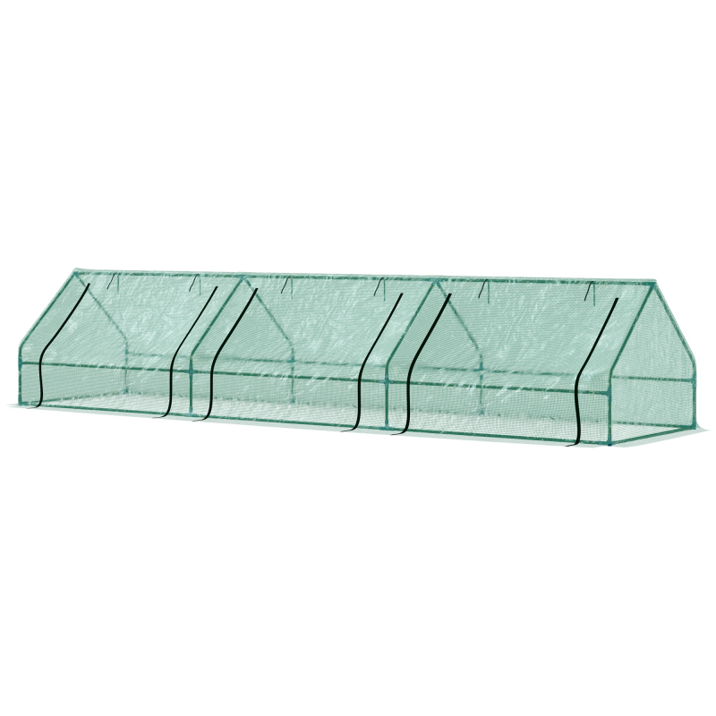 Outsunny Gewächshaus für Gemüsegarten, wasserdicht und UV-beständig mit 3 aufrollbaren Fenstern, Mini-Gewächshaus für Pflanzen aus Stahl und Polyethylen, 400x100x80 cm, Grün Aosom – Bild 1 von 2