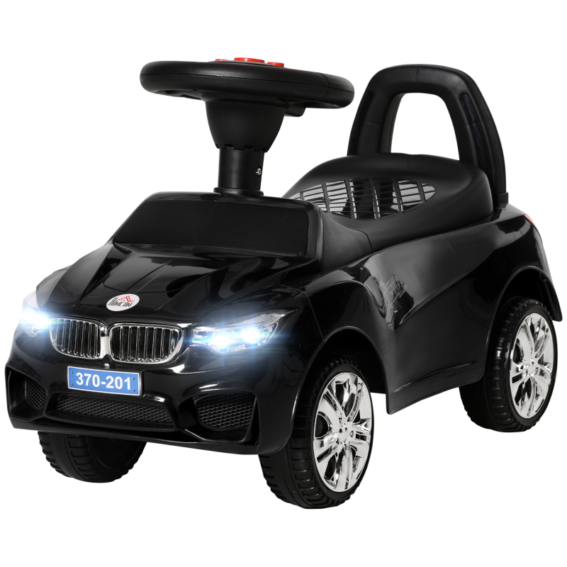 HOMCOM Kinderreitauto mit Lenkrad, Scheinwerfern und integrierter Musik, Auto aus PP und Metall, 63,5x28x36 cm, Schwarz Aosom – Bild 1 von 2