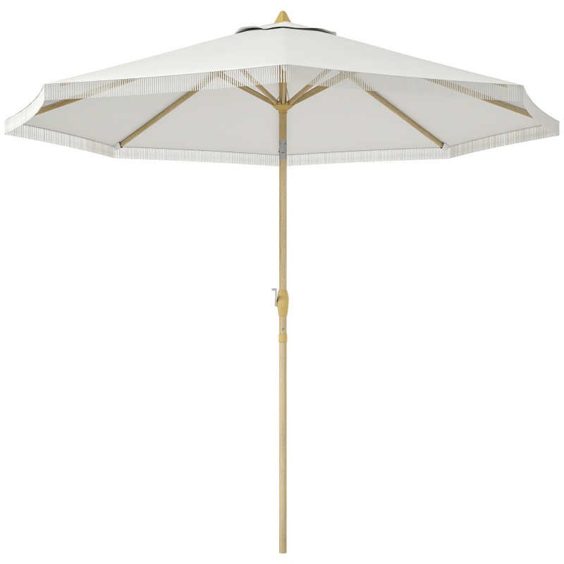 Outsunny Neigbarer Garten-Sonnenschirm mit Kurbel und Fransen, Metallmast im Bohème-Stil, 8 Streben, Ø 265 x 244 cm, Weiß Aosom – Bild 1 von 2
