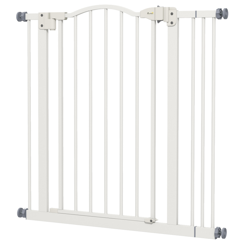 PawHut 78 cm Hundegitter für den Innenbereich, Sicherheits Hundegitter, Erweiterbare Hundegitterbarriere 74-87 cm mit Doppelverriegelung und automatischer Schließung für Treppen und Türen, Weiß Aosom – Bild 1 von 2