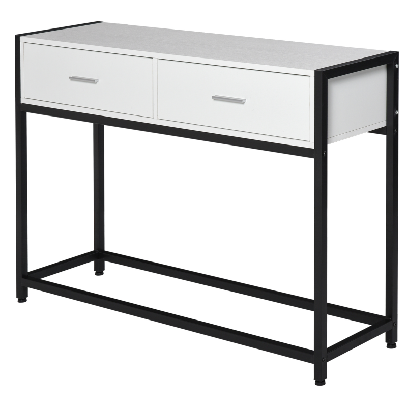 HOMCOM Konsolentisch für Eingangsbereich mit 2 Schubladen, Weiße Holzplatte und Schwarze Metallbeine 120x34x81cm Aosom – Bild 1 von 2