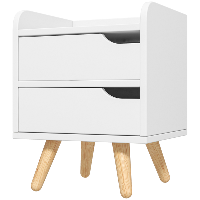 HOMCOM Nachttisch für Schlafzimmer Platzsparend, Moderner Nachttisch mit 2 Schubladen, Einfaches Design, Weiße Spanplatte, Beine aus Kiefernholz, 33 x 28 x 42cm, Weiß Aosom – Bild 1 von 2