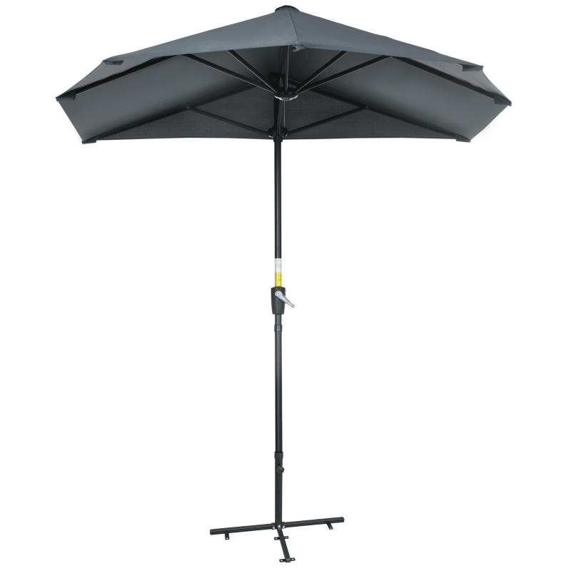 Outsunny Halbrunder Doppelter Sonnenschirm für Wand und Mauer 2x1,9 m mit Kurbelöffnung, Gartenschirm mit 7 Streben, Ständer aus Stahl und Polyester 180g/m², UV-Schutz, Grau Aosom – Bild 1 von 2
