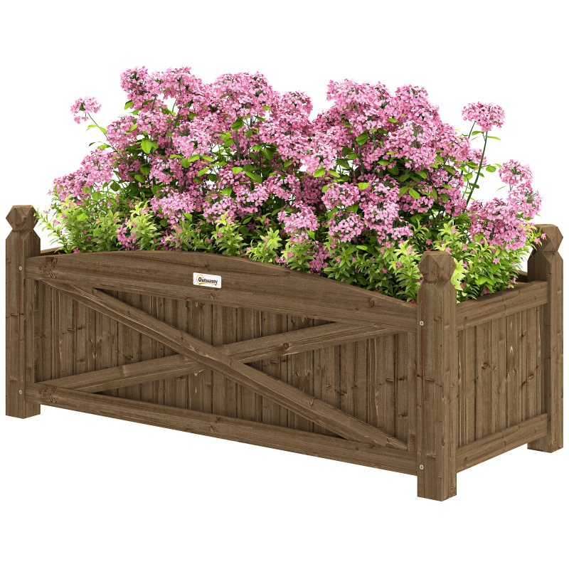 Outsunny Holz-Hochbeet, erhöhtes Pflanzbeet mit Drainagelöchern, Blumenkasten für Gemüse Kräuter Blumen im Garten Terrasse Patio, 90 x 39 x 37 cm, dunkelbraun Aosom – Bild 1 von 2