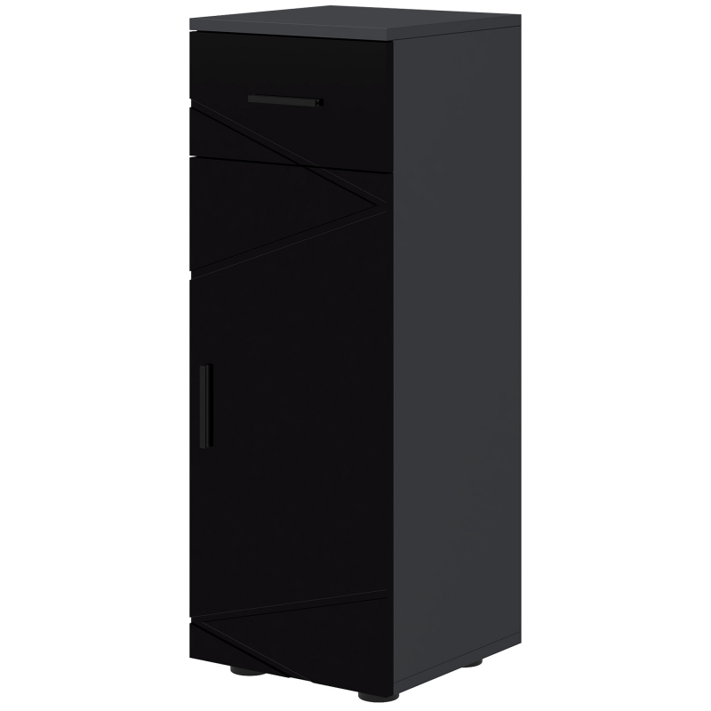 kleankin Badezimmerschrank mit Schublade und verstellbarem 2-Stufen-Schrank, Holz Badezimmerschrank, 30x30x82 cm, Schwarz und Dunkelgrau Aosom – Bild 1 von 2