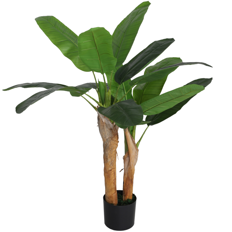 HOMCOM Künstlicher Bananenbaum Hoch 120 cm mit Inklusivem Topf, Künstliche Pflanze mit 2 Stämmen und 15 Blättern für Innenräume, Grün Aosom – Bild 1 von 2