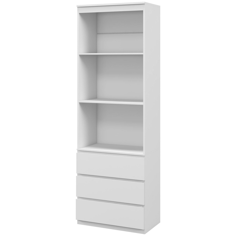 HOMCOM Bücherregal Aufbewahrungsmöbel 180 cm hoch mit 3 Regalen und 3 Schubladen aus Holz 60 x 35 x 180 cm weiß Aosom – Bild 1 von 2