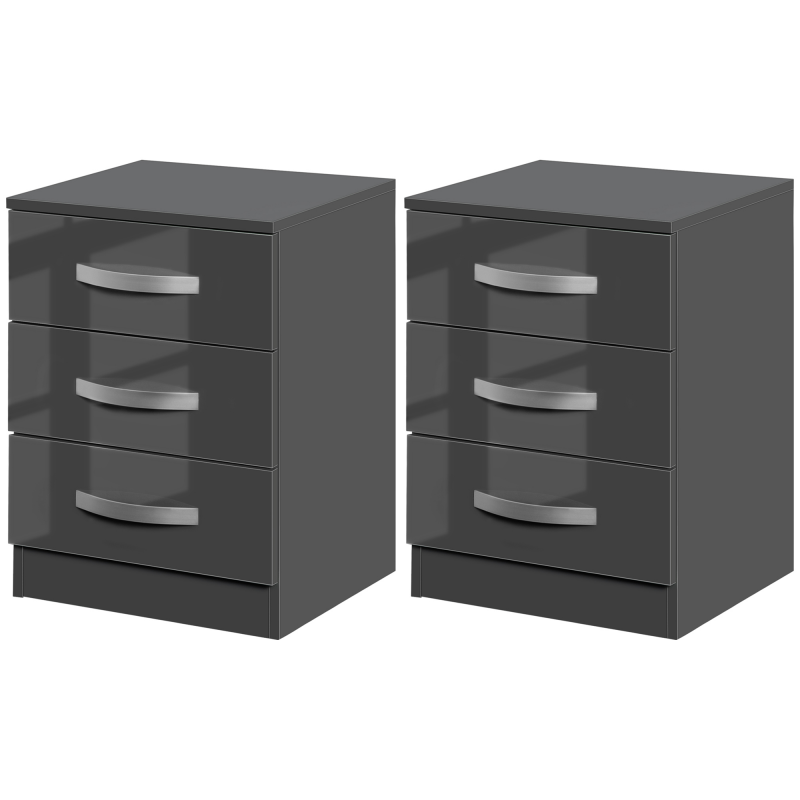 HOMCOM Nachttisch Modern, Set 2 Stück mit 3 Schubladen für Schlafzimmer und Wohnzimmer aus Spanplatte, 40x36x56cm, Grau Aosom – Bild 1 von 2