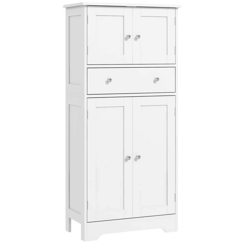 HOMCOM Küchenschrank Buffet Küchenvitrine Aufbewahrungsschrank modernes Design mit Schränken, verstellbaren Regalen, Schublade, für Esszimmer, Wohnzimmer, 60 x 30 x 128 cm, Weiß Aosom – Bild 1 von 2
