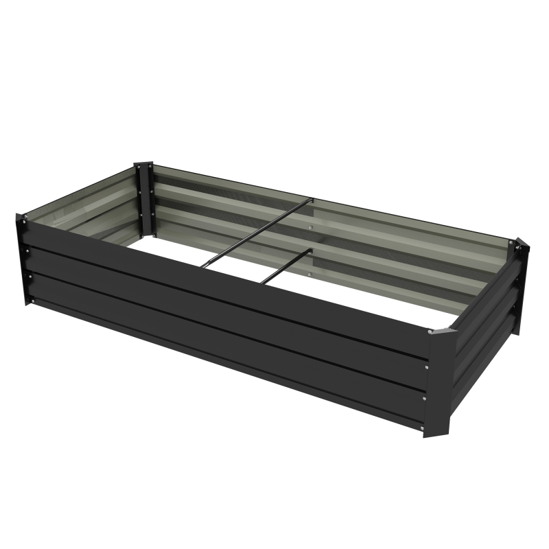 Outsunny Rechteckige Garten-Pflanzkiste aus Stahl mit Sicherheitsrand und offenem Boden, Maße 150L x 70B x 30H cm, Schwarz Aosom – Bild 1 von 2
