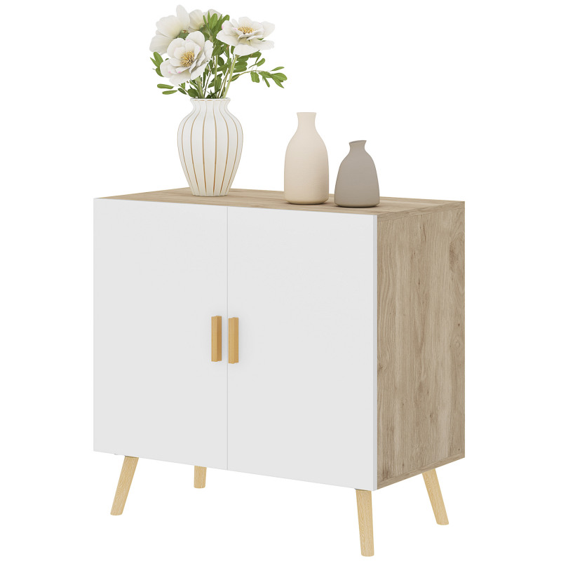 HOMCOM Mobile Multiuso mit 3 verstellbaren Regalen und erhöhter Basis, Modernes Holzdesign, 76x41.2x74 cm, Weiß und Eiche Aosom – Bild 1 von 2