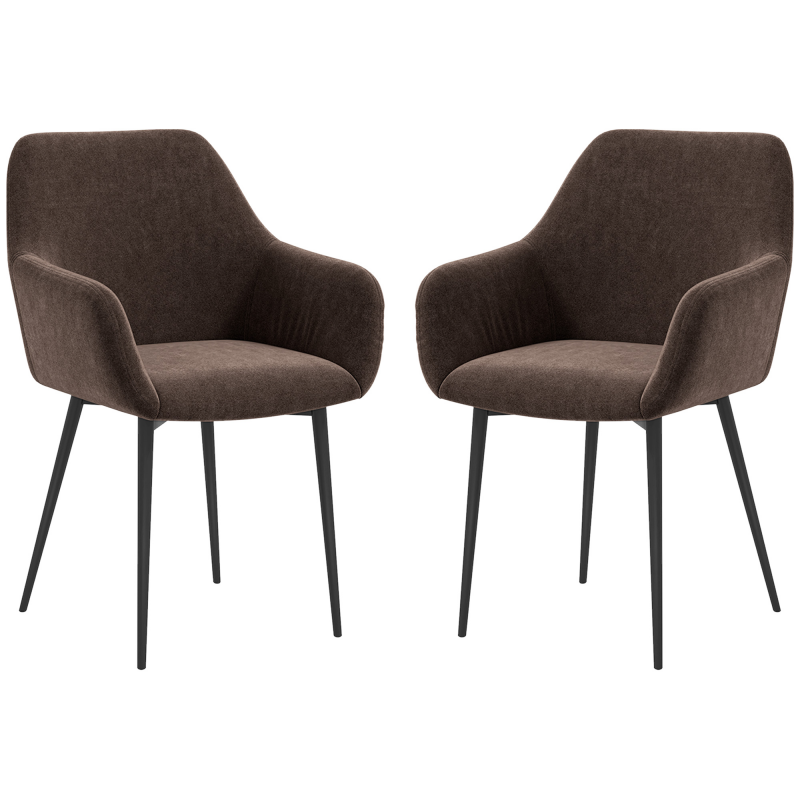 HOMCOM Set 2 Esszimmerstühle Nordischer Stil mit gepolsterten gebogenen Armlehnen und Beinen aus Stahl für Wohnzimmer, 54x57x80 cm, Braun Aosom – Bild 1 von 2
