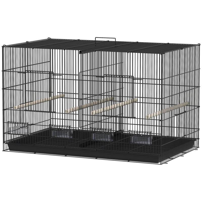 PawHut Vogelkäfig mit Trennwand und unterem Regalboden, Vogelvoliere aus Stahl und PP mit 4 Sitzstangen und 4 Futternäpfen, 94x57x57 cm, Schwarz Aosom – Bild 1 von 2