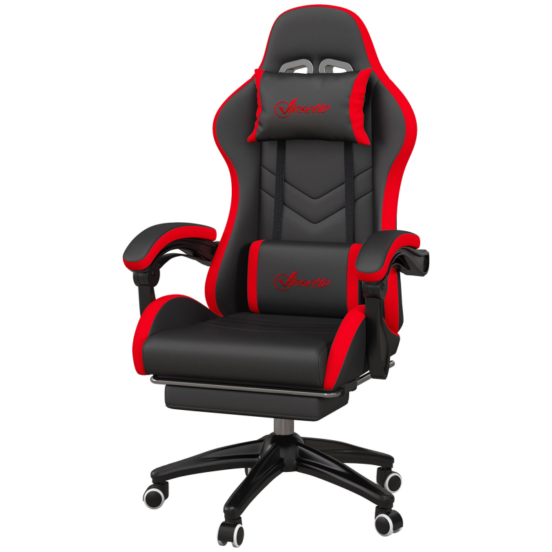 Vinsetto Gaming-Stuhl aus PU-Leder und Stahl mit verstellbarer Höhe, ergonomischer Gaming-Stuhl mit neigbarem Rückenlehne, 65x65x121-129 cm, Schwarz und Rot Aosom – Bild 1 von 2