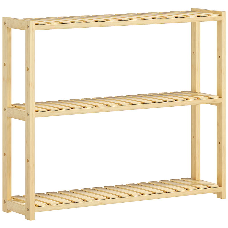 HOMCOM Badezimmerregal mit 3 verstellbaren Regalen in 5 Ebenen, freistehender oder wandmontierter Bambus-Aufbewahrungsschrank, für Küche, Wohnzimmer und Badezimmer, 60x15x50 cm, Farbe Naturholz Aosom – Bild 1 von 2