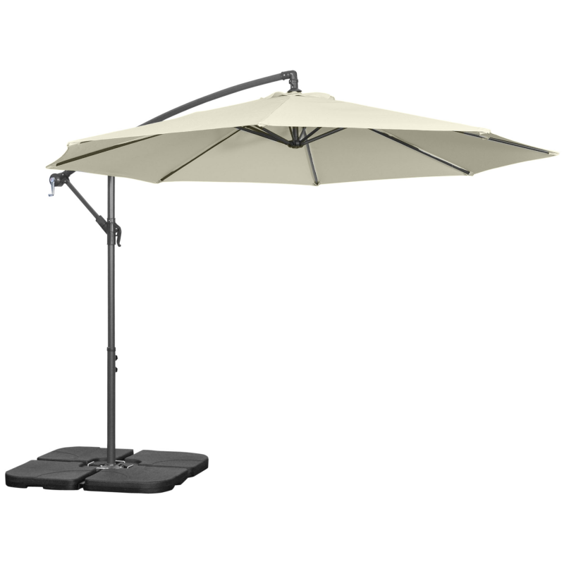 Outsunny Granit Sonnenschirm Ø3x2,5 m mit Kreuzfuß, Gewichten und Kurbel, Sonnenschirm aus Metall und 180 g/m² Polyester mit 6 Streben, UV-Schutz, Beige Aosom – Bild 1 von 2