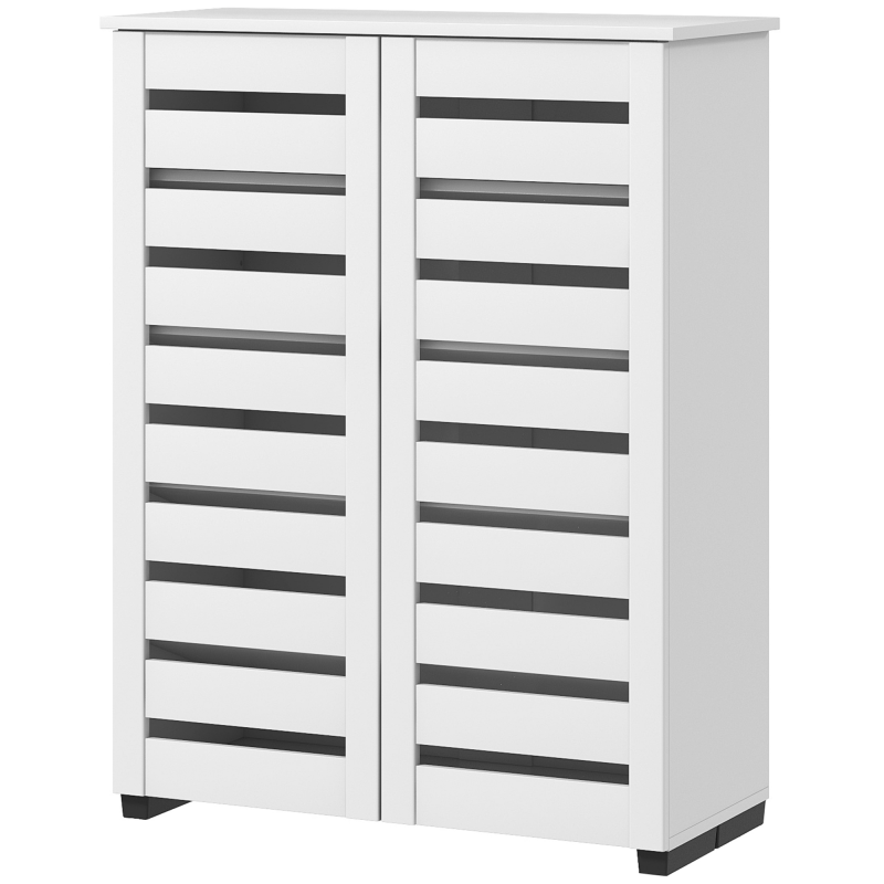 HOMCOM Schuhschrank mit 5 Ebenen, 4 Verstellbare Regale und Lamellentüren, Platzsparende moderne Schuhbank aus Holz, 76 x 33 x 98 cm, Weiß Aosom – Bild 1 von 2