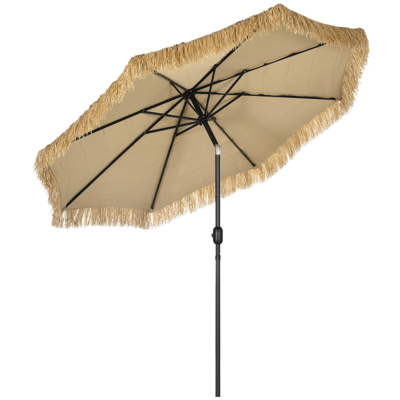 Outsunny Sonnenschirm für den Garten 2,6 x 2,6 m Neigbar mit verstellbarer Kurbel, Runder Hawaiianischer Sonnenschirm mit 8 Streben, aus Aluminium und Polyester, für Hof Balkon Terrasse, Khaki Aosom – Bild 1 von 2