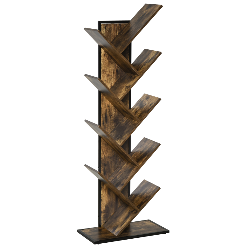 HOMCOM Baum-Bücherregal aus Holz, platzsparender Säulenschrank mit 10 Regalen im Industriestil, 50x28x142cm Aosom – Bild 1 von 2