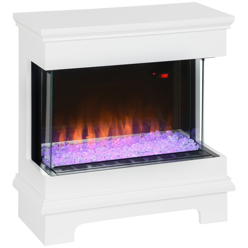 HOMCOM Elektrokamin mit 10 Farben, Moderner Kamin mit automatischer Abschaltung und 12-Stunden-Timer, aus Stahl und gehärtetem Glas, 61x28x66.5 cm, Weiß Aosom – Bild 1 von 2