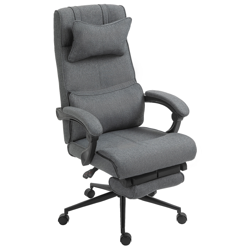 Vinsetto Ergonomischer, Höhenverstellbarer Bürostuhl mit Armlehnen, Kopf- und Lendenkissen, Fußstütze und 5 Rollen, 66x69x115-123cm, Grau Aosom – Bild 1 von 2