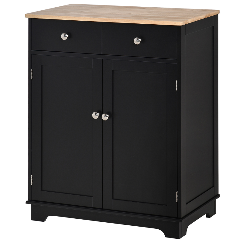 HOMCOM Aufbewahrungsschrank für Wohnzimmer mit Schränken mit Türen, 2 Schubladen und verstellbarem Regal, Aufbewahrungsschrank für Wohnzimmer, Küche, Schlafzimmer, Schwarz und Naturholz Aosom – Bild 1 von 2