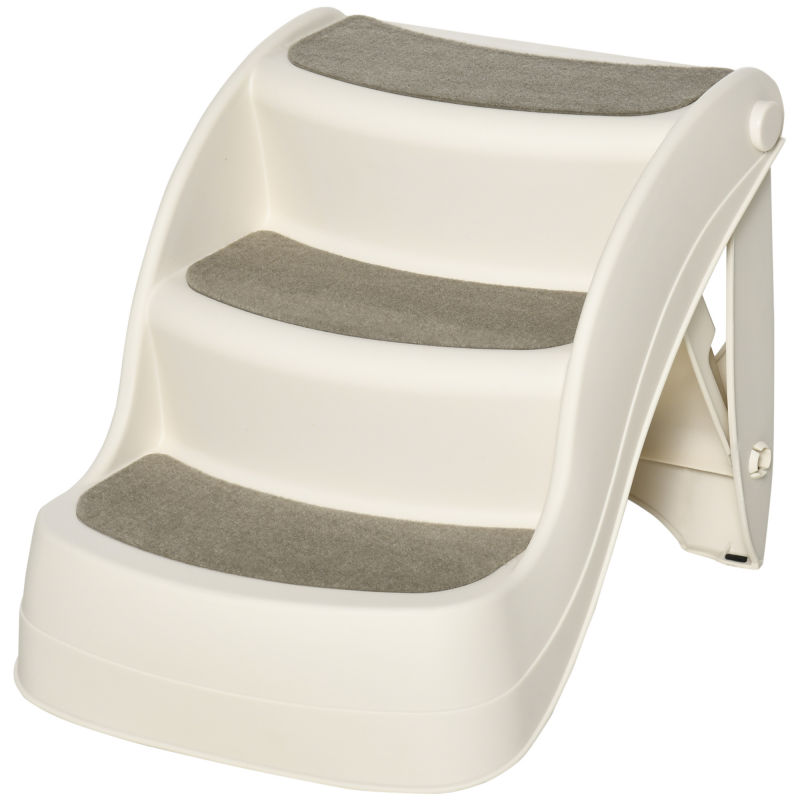 PawHut Haustiertreppe Klappbar mit 3 rutschfesten Stufen, Treppe für Haustiere, Welpen, Katzen, aus PP, 49x38x38 cm, Beige Aosom – Bild 1 von 2