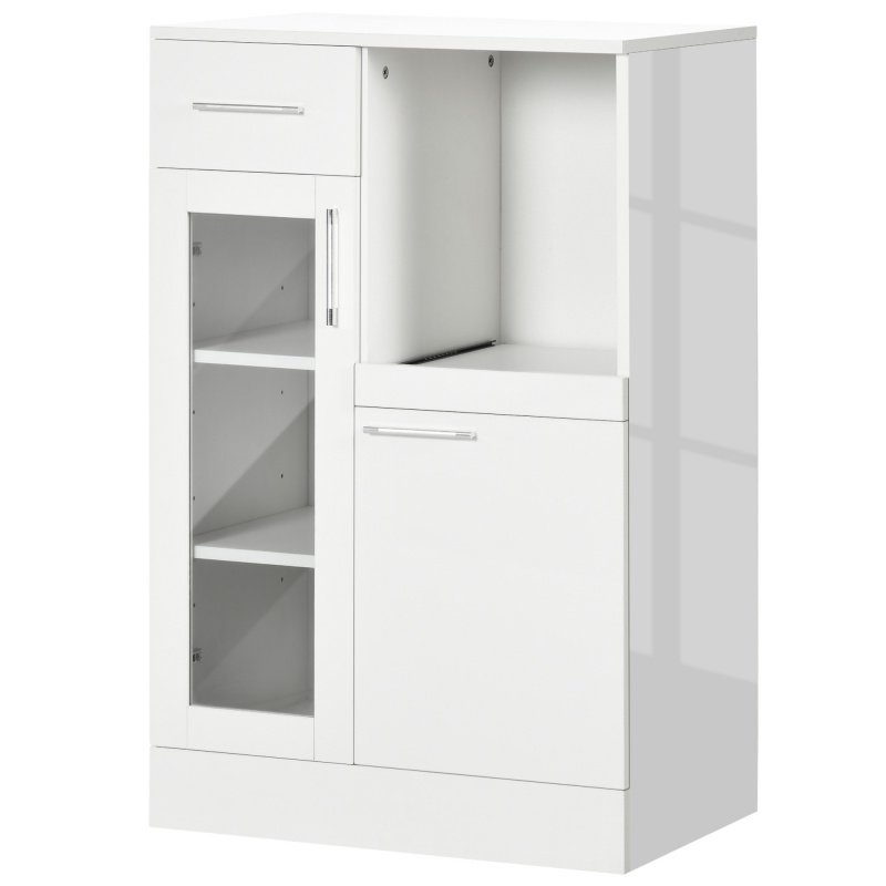 HOMCOM Modernes Sideboard mit Schränken und Schublade, platzsparendes Küchenmöbel aus Holz und Sicherheitsglas 60x40x95cm, Weiß Aosom – Bild 1 von 2